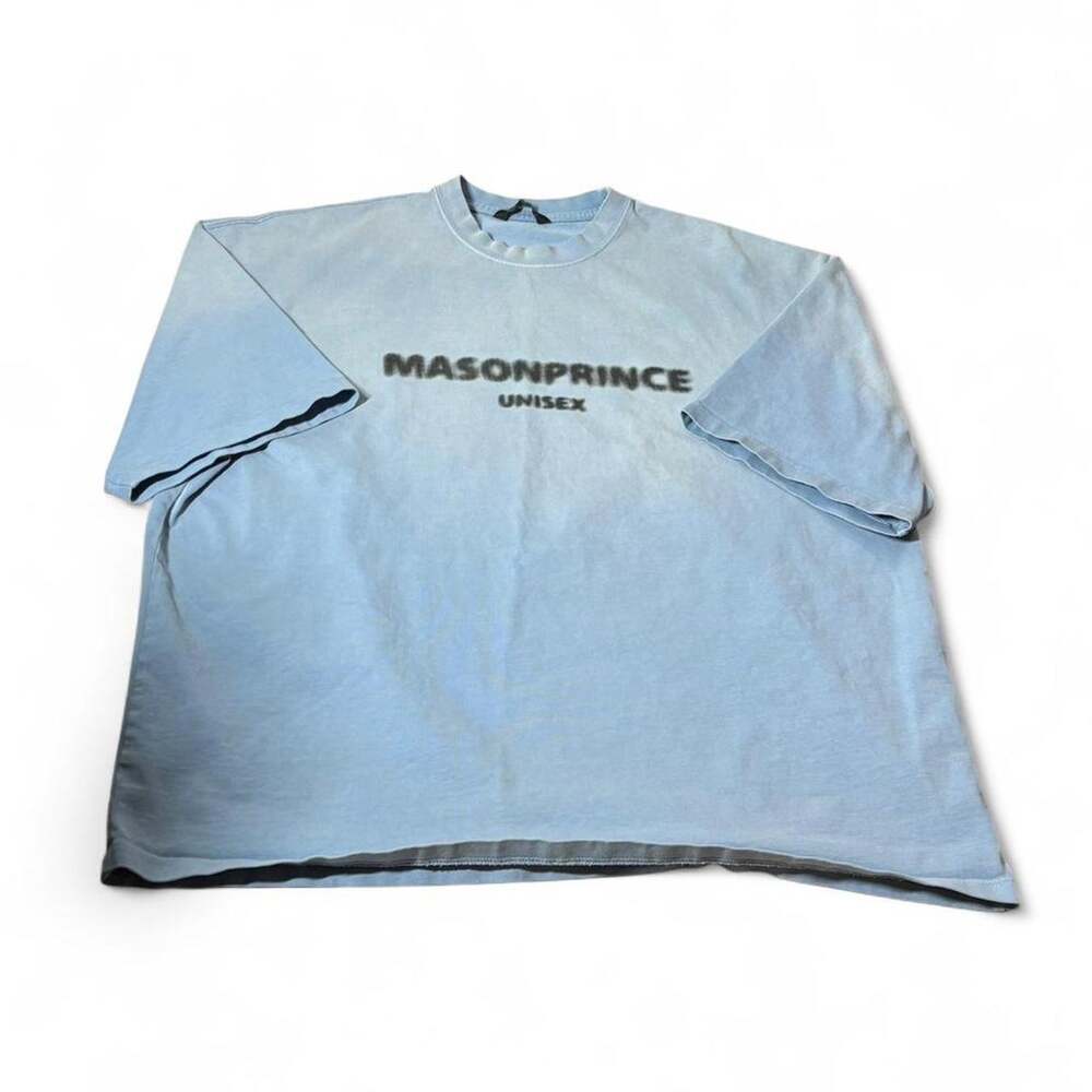 MasonPrince Oversized T-Shirt Japanese Streetwear Blue Graphic T-Shirt Men XL